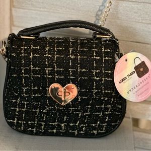 UnderOneSky Love At First Sight Lurex Black & Gold Tweed Sweetheart Turnlock Bag